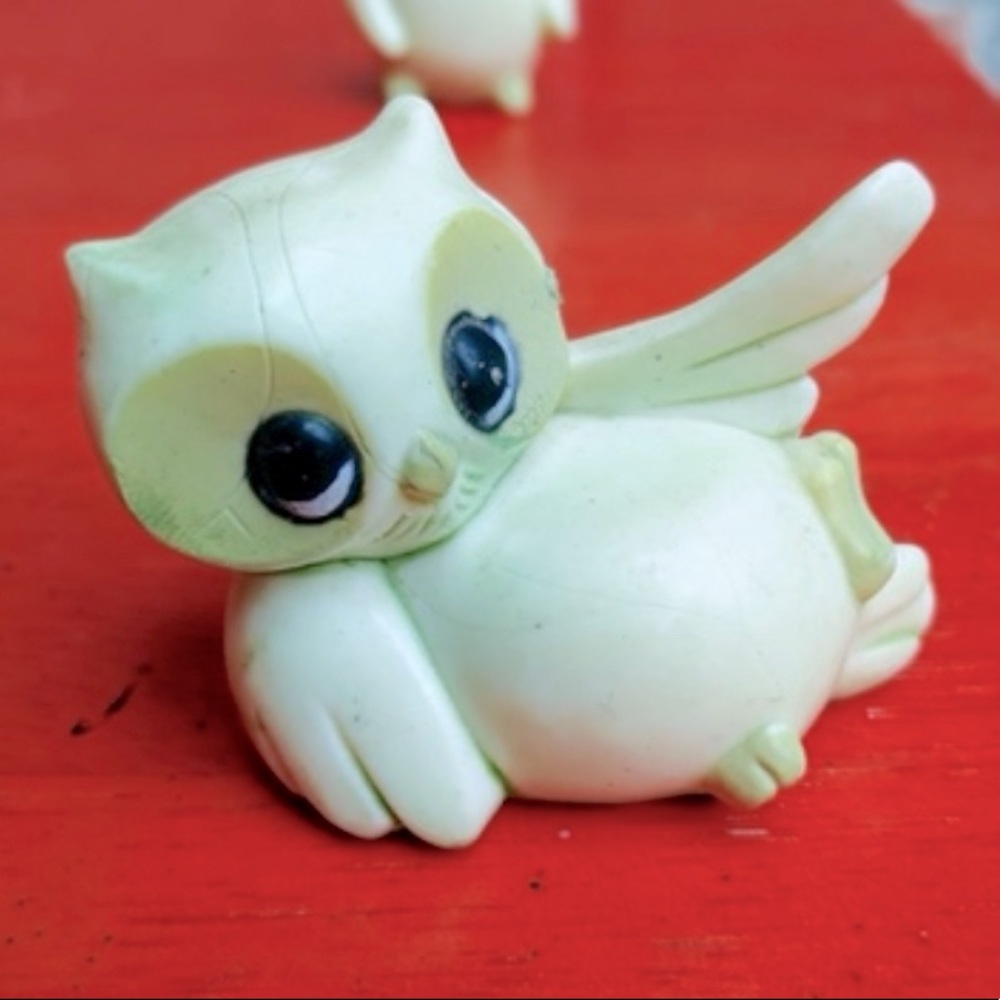 Plastic Yellow Owl Figurine from Hong Kong